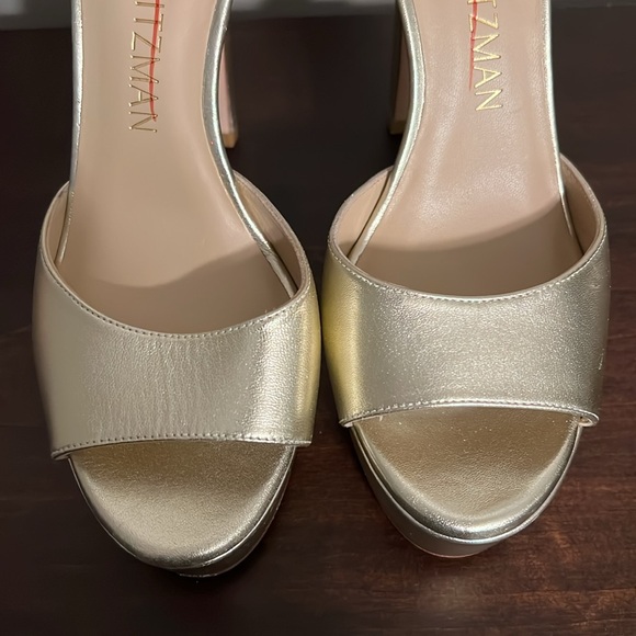 Stuart Weitzman Discoplatform Nudistcurve Metallic Leather Sandals Size 9.5 - Picture 3 of 9